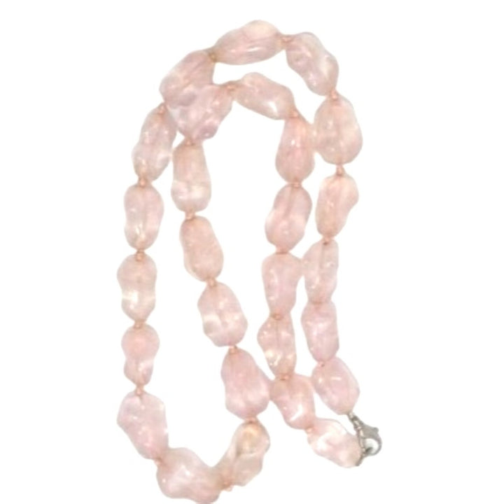 1980s Rose Quartz Nugget Bead Necklace 25" Stone of Love and Healing.
