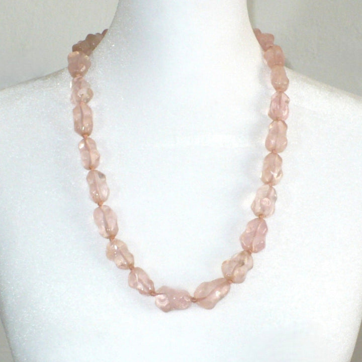 1980s Rose Quartz Nugget Bead Necklace 25" Stone of Love and Healing