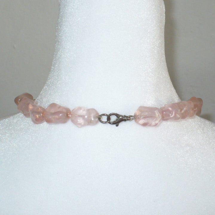 1980s Rose Quartz Nugget Bead Necklace 25" Stone of Love and Healing.