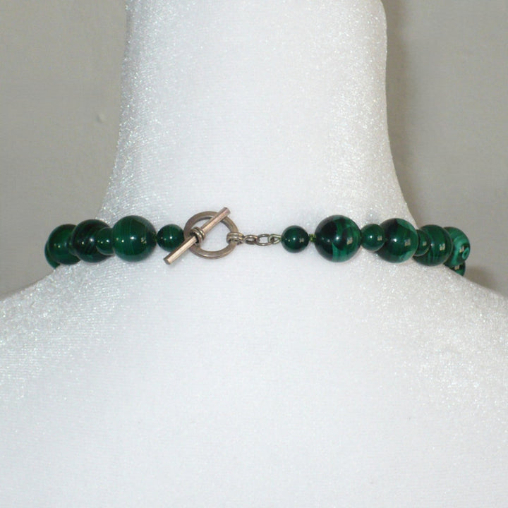 Vintage Green Malachite Beaded Necklace With Silver Accents.