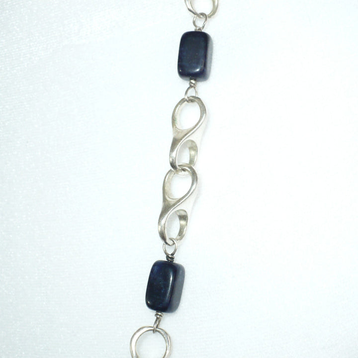 1970 Vintage Sterling Silver Artisan Link Sodalite Station Necklace .
