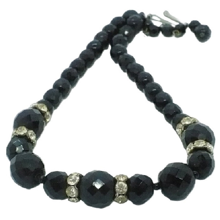 1950s Vintage Black Czech Glass Bead Cocktail Choker Necklace.