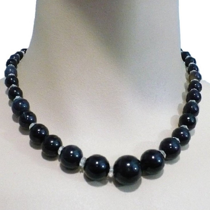 1920s Vintage Black Arabic Onyx Beaded Statement Choker Necklace.