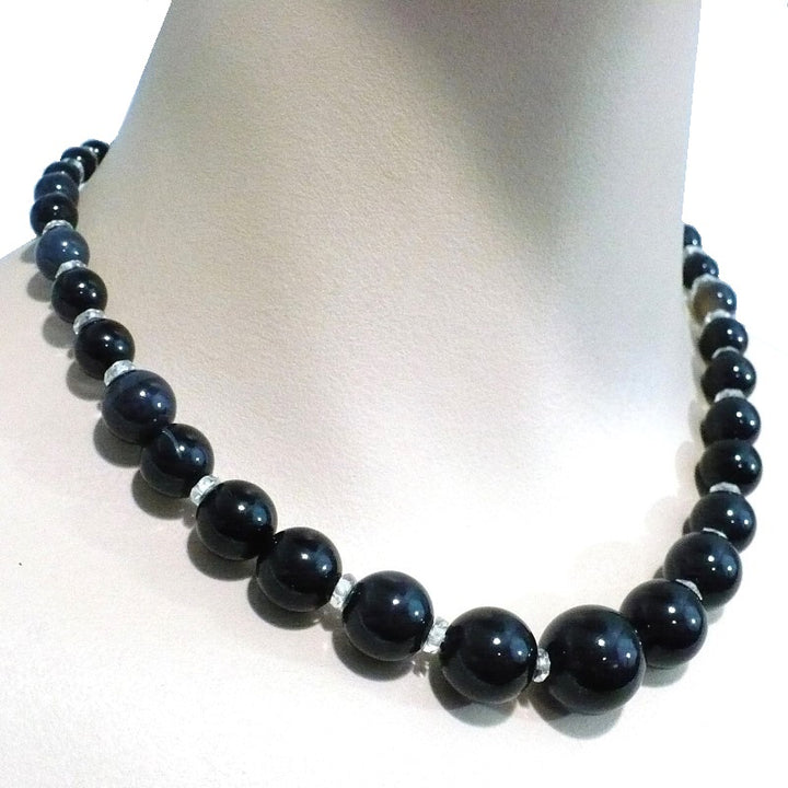 1920s Vintage Black Arabic Onyx Beaded Statement Choker Necklace.