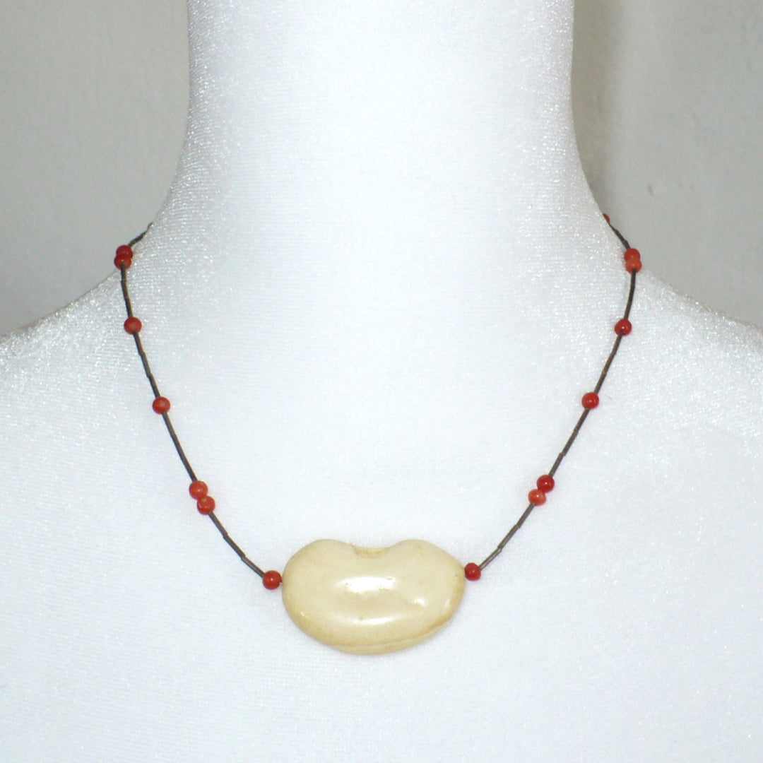 1960s Vintage Native Orange Coral Tagua Necklace.