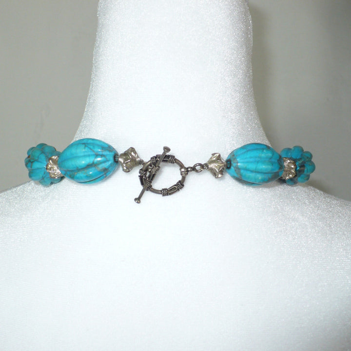 Vintage Chunky Blue Howlite & Sterling Silver Beaded Necklace 20".