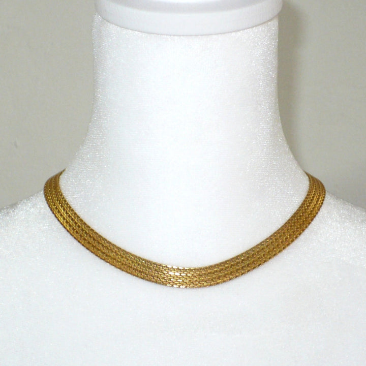 1940s Vintage Gold-tone Mesh Metal Fashion Necklace 17"