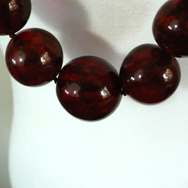 1920s Vintage Cherry Amber Necklace Opera Length UV-Verified 33".