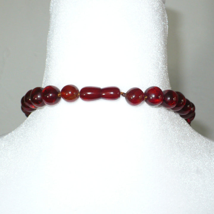 1920s Vintage Cherry Amber Necklace Opera Length UV-Verified 33".