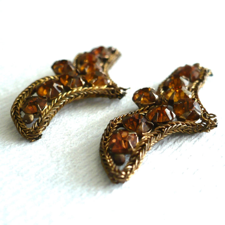 1930s  Topaz Rhinestones & Bronze Bullion Appliques