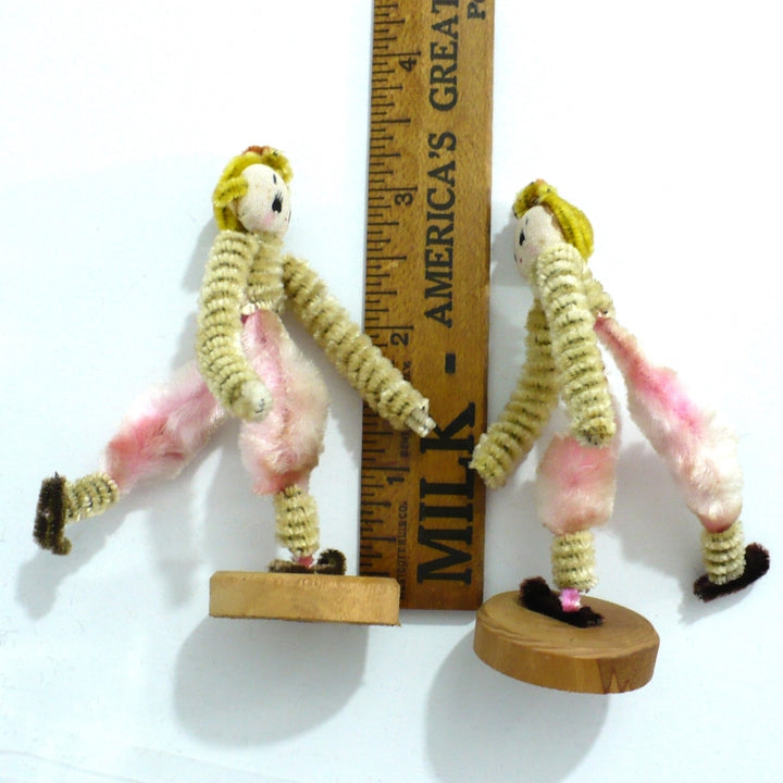1950s Japan Ice Skater Dolls – Vintage Chenille Pipe Cleaner Bendy Dolls.