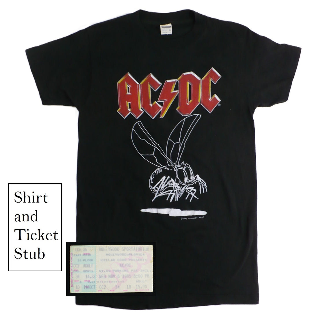 AC/DC Fly on The Wall Tour T-Shirt & Ticket 1985.