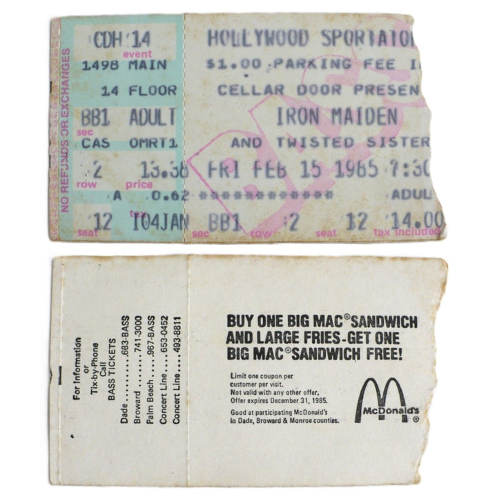 Iron Maiden World Slavery Tour ticket stub.