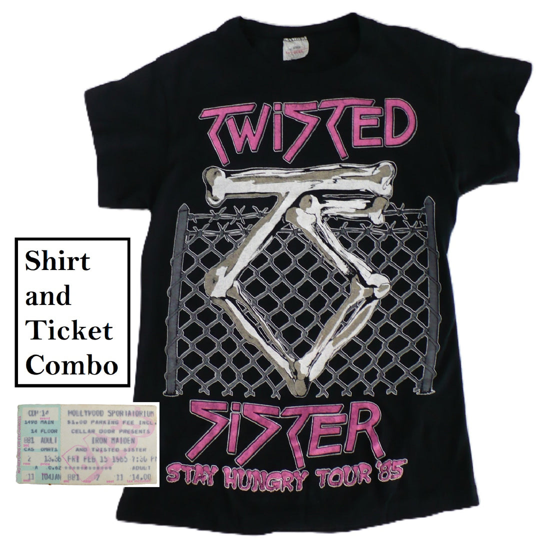 Small Vintage 1984/85 Twisted Sister Stay Hungry Tour T-Shirt & Ticket Combo.