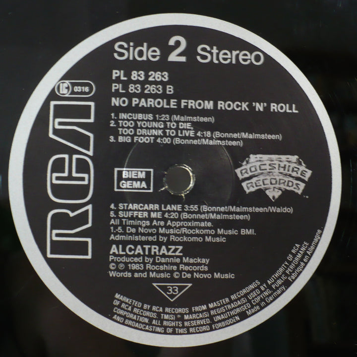 Alcatrazz No Parole From Rock 'n' Roll 1983 Vintage Vinyl 12" Record.