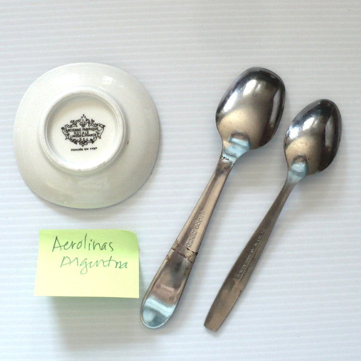11950 Vintage Aerolineas Argentina Butter Pat Dish Aviation Catering & Flatware back view.