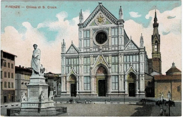 1909 Holy Cross Basilica Florence Italy, Temple of Italian Glories vintage postcard.