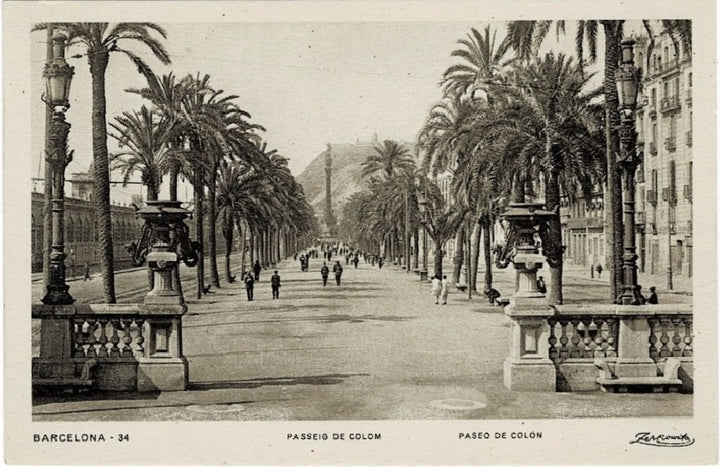 1934 Passeig de Colom Barcelona Spain Vintage Postcard.
