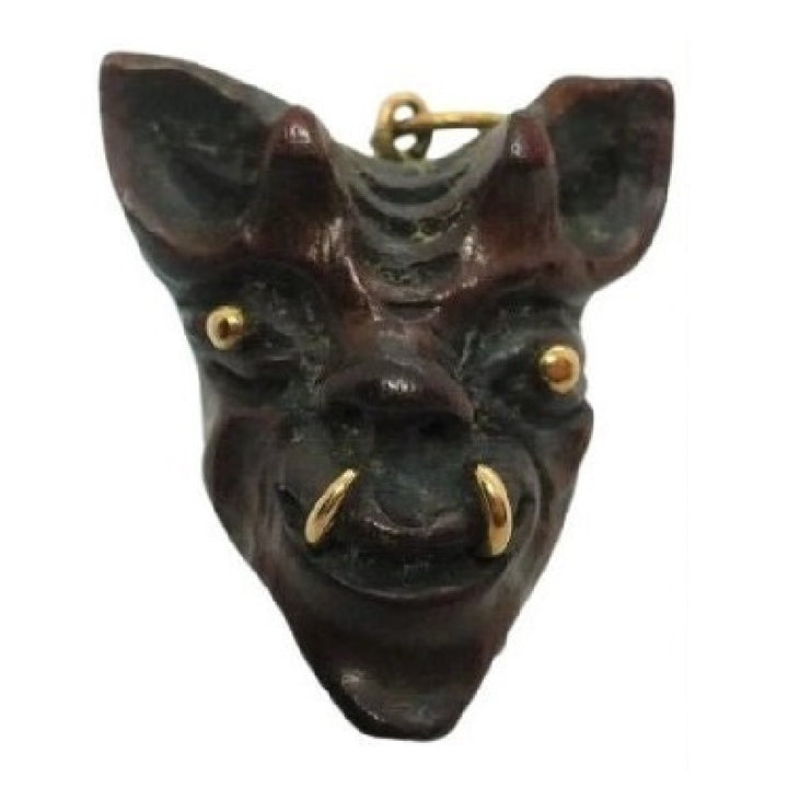 1960 Vintage Samurai Oni Hannya Mask Warthog Pendant 24k Gold.