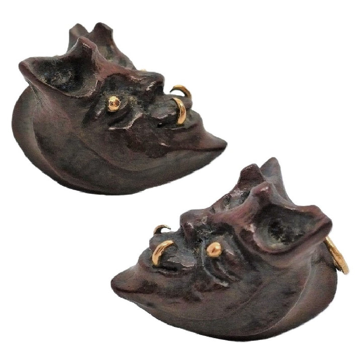 1960 Vintage Samurai Oni Hannya Mask Warthog Pendant 24k Gold.