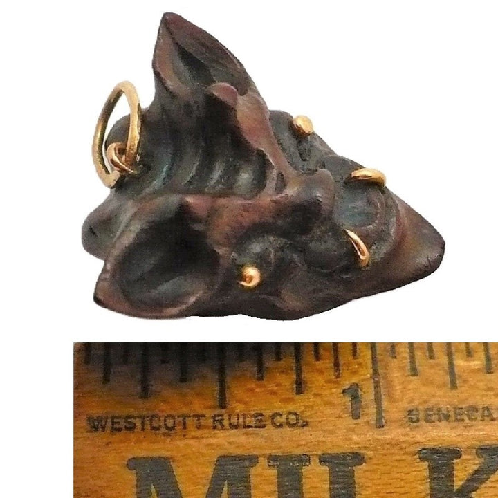 1960 Vintage Samurai Oni Hannya Mask Warthog Pendant 24k Gold.