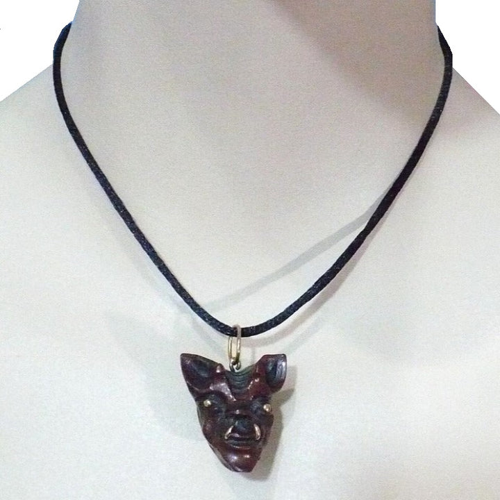 1960 Vintage Samurai Oni Hannya Mask Warthog Pendant 24k Gold.