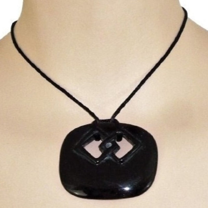 Black Ceramic Endless Knot Pendant, Handmade Amulet, Vintage Chinese New Year Jewelry.