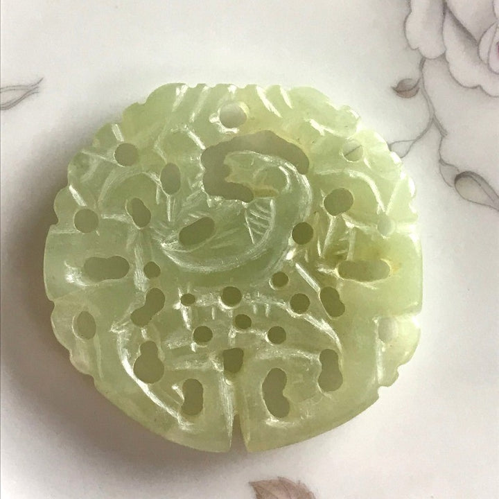 1980s Vintage Chinese Import Auspicious Bowenite Fish Amulet Pendant.