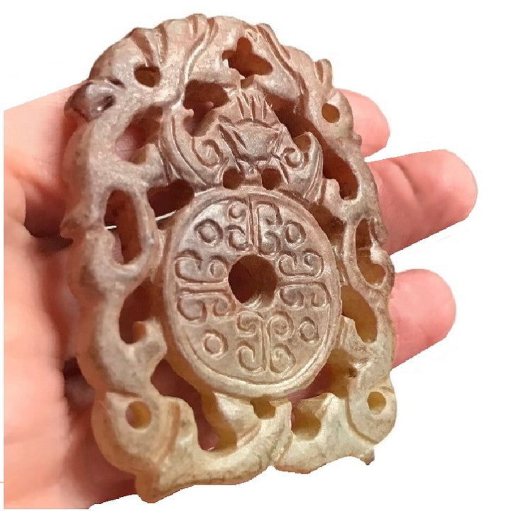 1980 Vintage Chinese Auspicious Bat Serpentine Amulet Plaque Pendant.