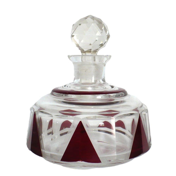 1930s Vintage Red Palda Crystal Cologne Perfume Vanity Bottle.