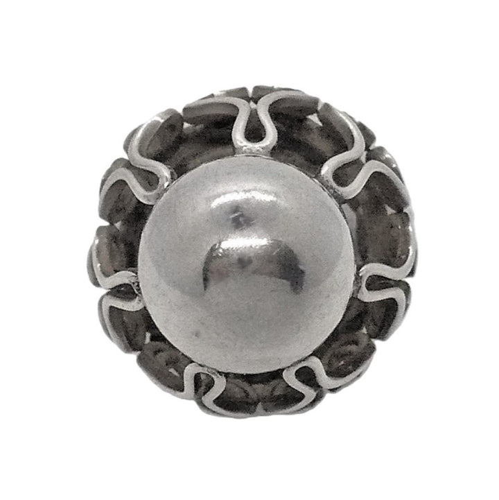 Size 8.5 Adj 1960s Groovy Silver Globe Statement Ring Vintage Boho Jewelry.