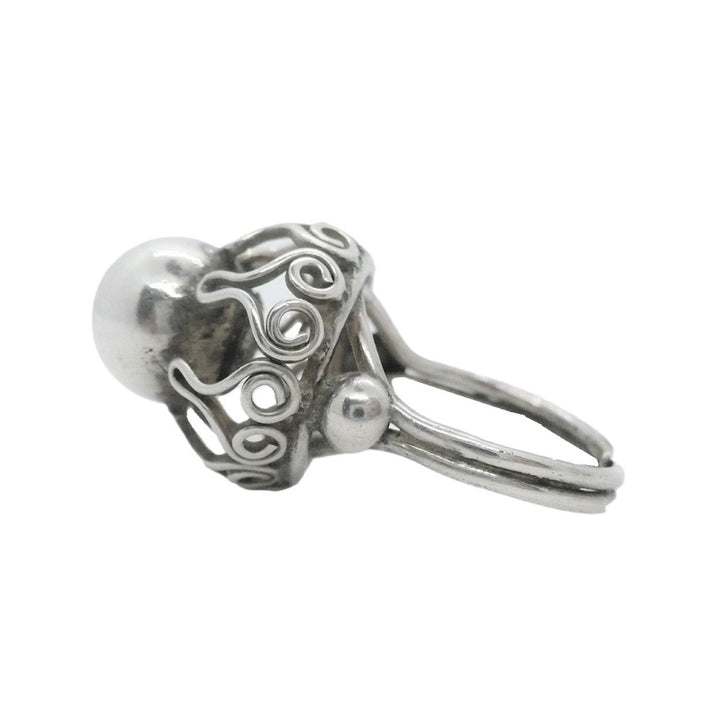 Size 8.5 Adj 1960s Groovy Silver Globe Statement Ring Vintage Boho Jewelry.