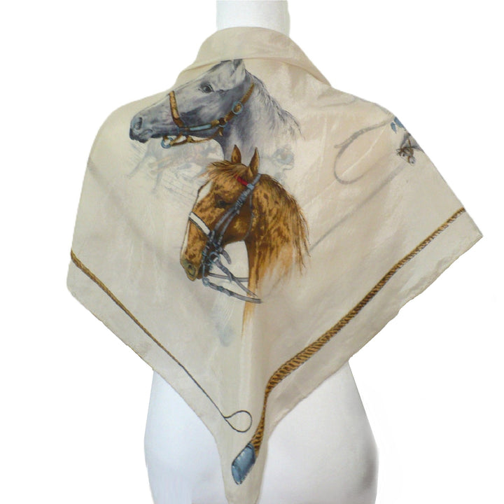 1950s Vintage Equestrian Polo Themed Silk Scarf .