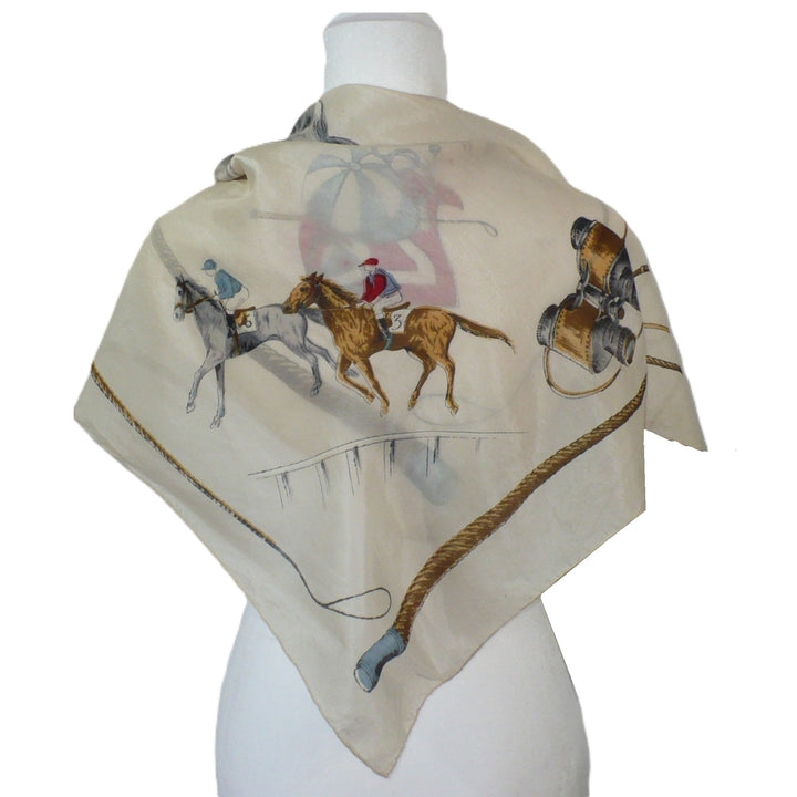 1950s Vintage Equestrian Polo Themed Silk Scarf .