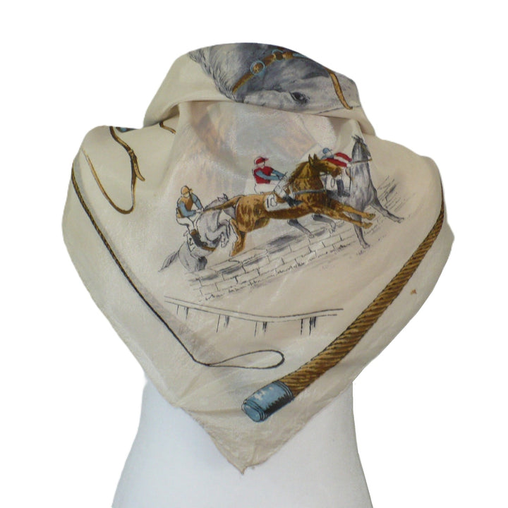 1950s Vintage Equestrian Polo Themed Silk Scarf .