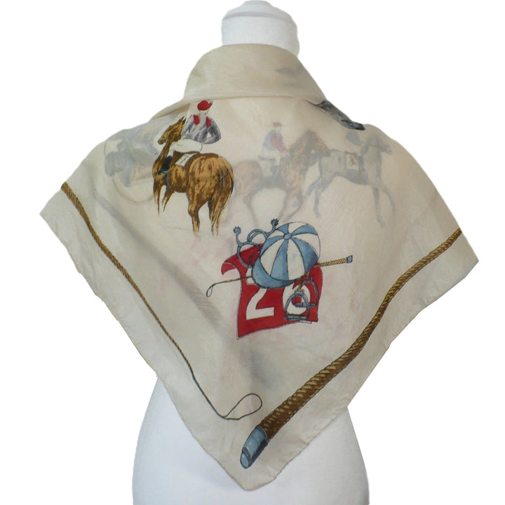 1950s Vintage Equestrian Polo Themed Silk Scarf .