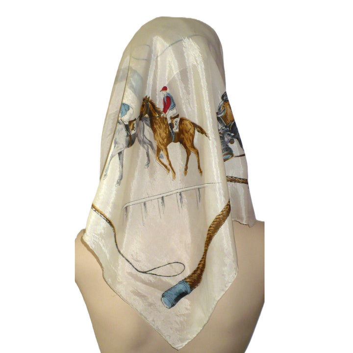 1950s Vintage Equestrian Polo Themed Silk Scarf .