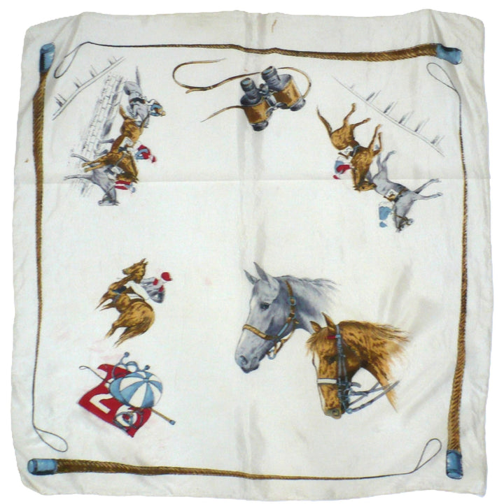 1950s Vintage Equestrian Polo Themed Silk Scarf .