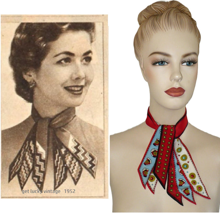 1950s Vintage Silk Jewelry Print Tri-Tie Cross Tie By Baar and Beards.