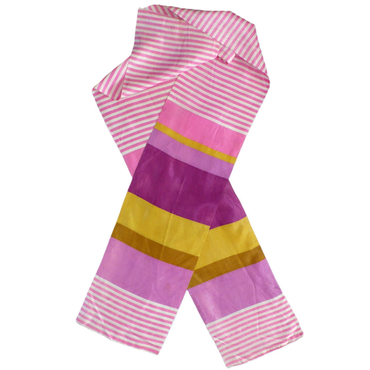 Versatile 1960s Vintage Striped Pinks Long Taffeta Scarf, Stole, Sash.