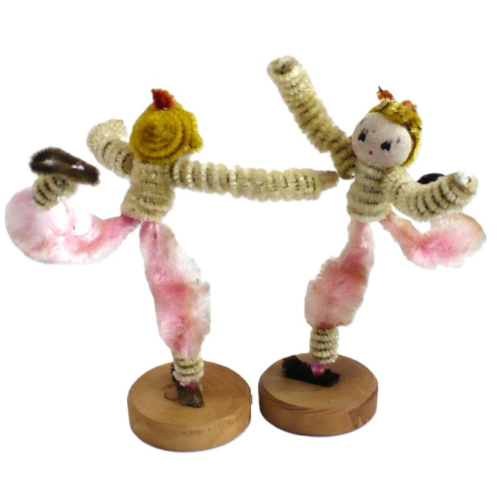 1950s Japan Ice Skater Dolls – Vintage Chenille Pipe Cleaner Bendy Dolls.