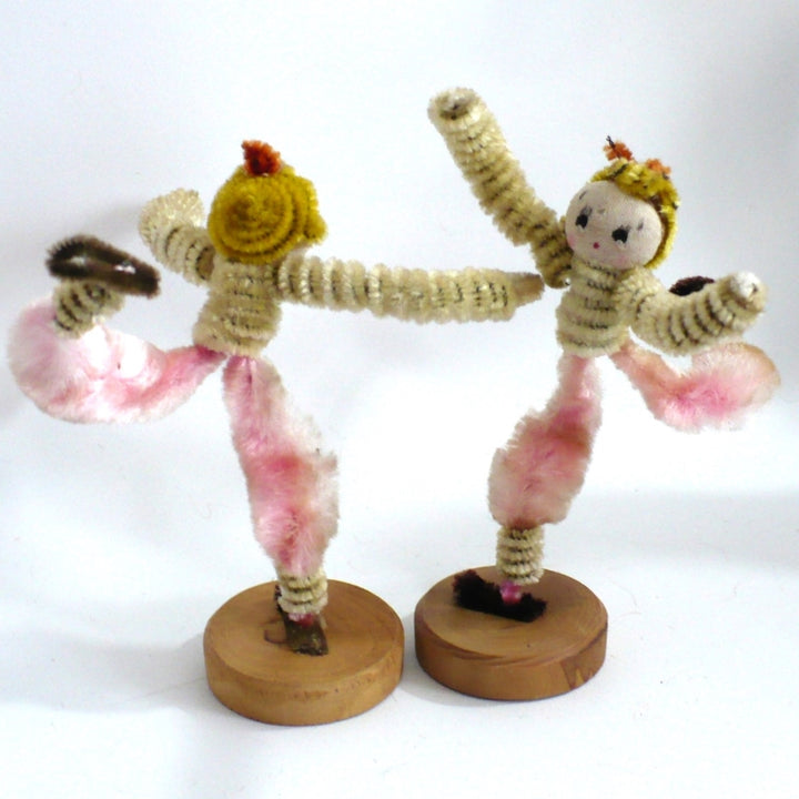 1950s Japan Ice Skater Dolls – Vintage Chenille Pipe Cleaner Bendy Dolls.