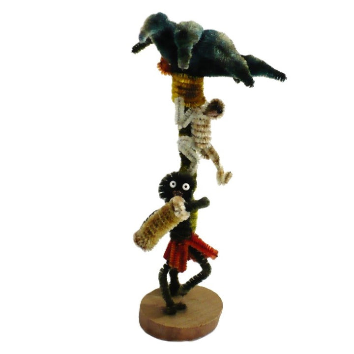 Vintage Tiki Pipe Cleaner Doll. Caribbean Concertina Musician, Monkey, Palm Tree.