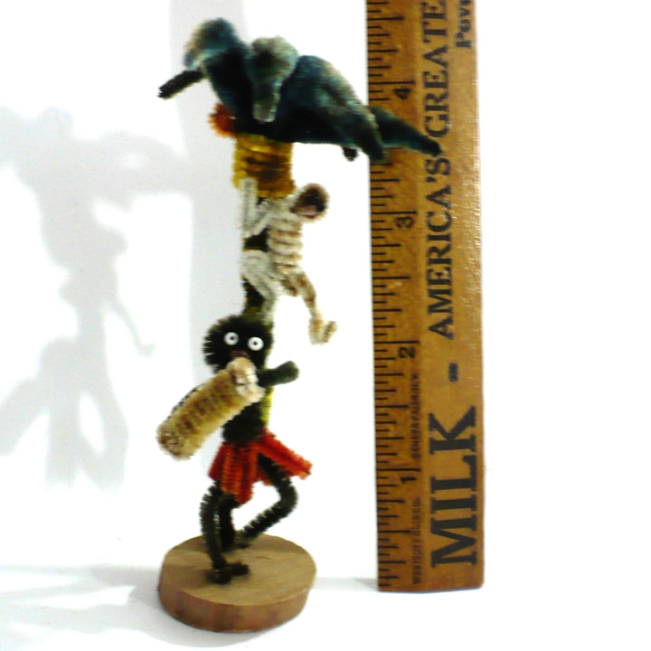 Vintage Tiki Pipe Cleaner Doll. Caribbean Concertina Musician, Monkey, Palm Tree.