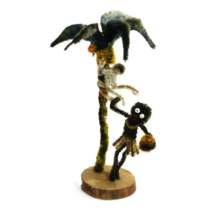 Vintage Tiki Pipe Cleaner Doll. Caribbean Drummer, Monkey, Palm Tree.