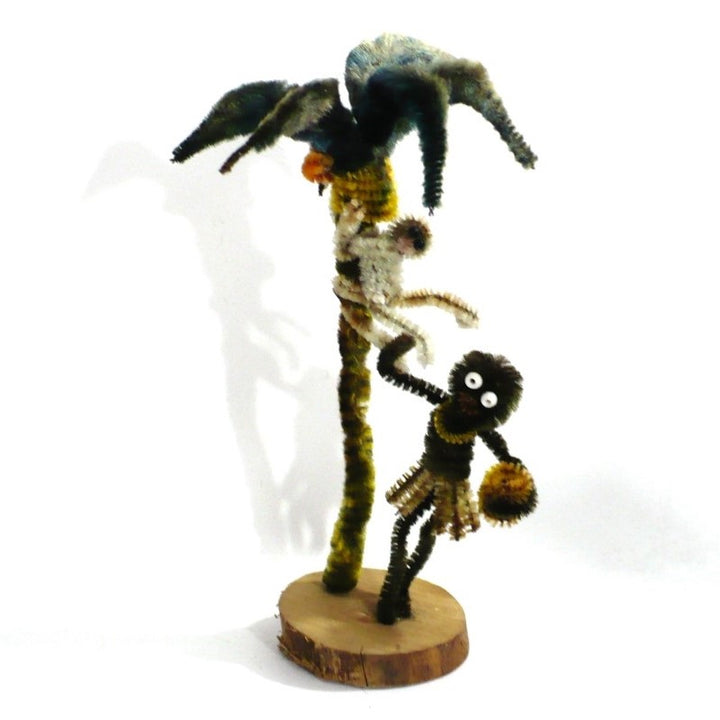 Vintage Tiki Pipe Cleaner Doll. Caribbean Drummer, Monkey, Palm Tree.