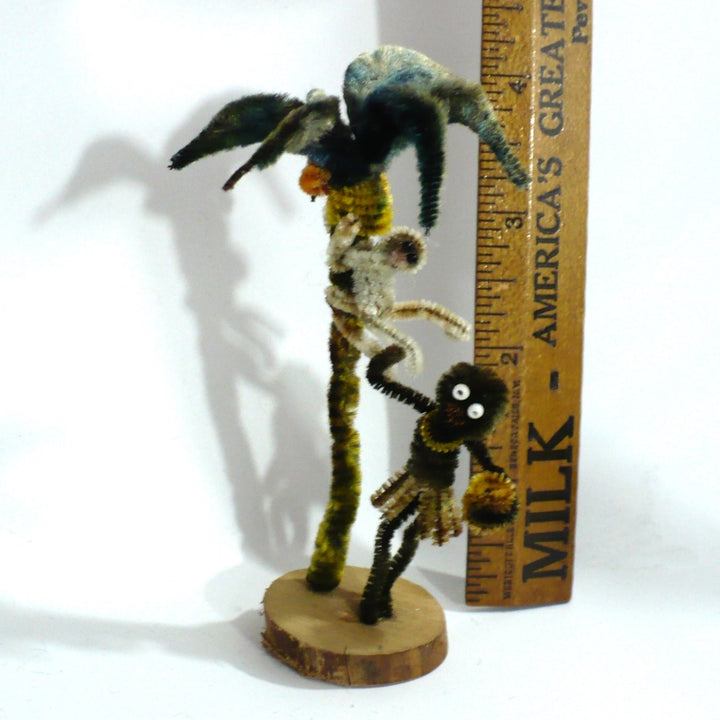 Vintage Tiki Pipe Cleaner Doll. Caribbean Drummer, Monkey, Palm Tree.