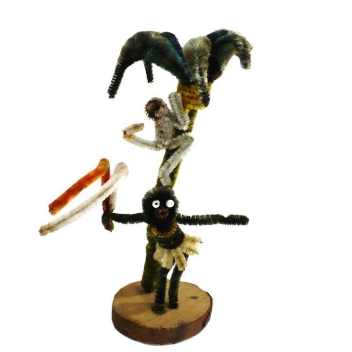 Vintage Tiki Pipe Cleaner Doll. Caribbean Dancer, Monkey, Palm Tree.