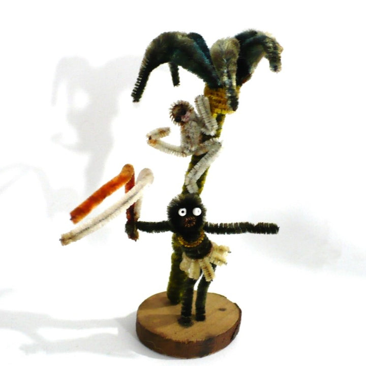 Vintage Tiki Pipe Cleaner Doll. Caribbean Dancer, Monkey, Palm Tree.