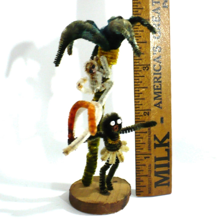 Vintage Tiki Pipe Cleaner Doll. Caribbean Dancer, Monkey, Palm Tree.